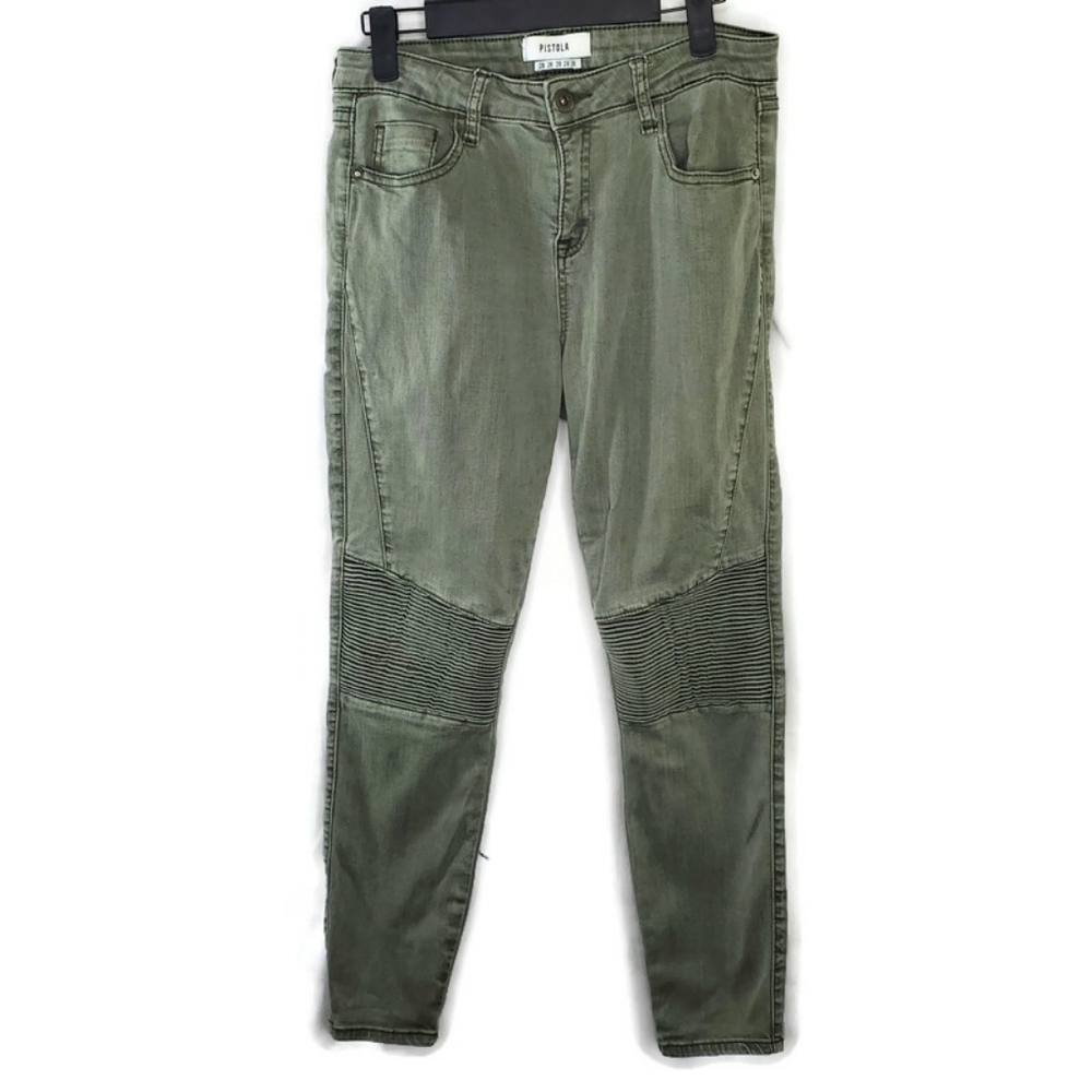 Pistola Audrey Moto Detail Skinny Pants Army Green Jeans Size 28